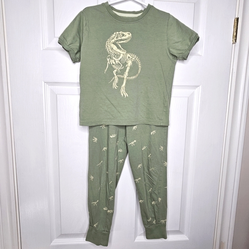 George Boys Dinosaur Graphic Pajamas Short Sleeve Cotton PJs Green Size S Summer